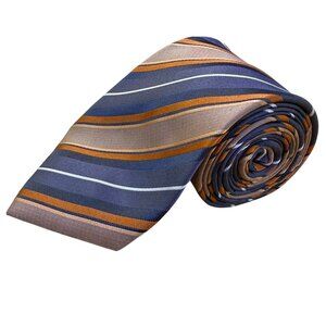 Geoffrey Beene Mens Navy & Orange 100% Silk Striped Handmade Necktie One Size